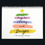 Personalised, Watercolor Christmas Tree, Photo Calendar<br><div class="desc">"May your days be merry and bright" in a modern, handlettering style script. This abstract Christmas tree uses watercolor hand painted strokes and a star on top. Be unique and trendy this season with this design. Personalise and customise with your family name.Replace the photo for each month with your own...</div>