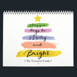 Personalised, Watercolor Christmas Tree, Photo Calendar<br><div class="desc">"May your days be merry and bright" in a modern, handlettering style script. This abstract Christmas tree uses watercolor hand painted strokes and a star on top. Be unique and trendy this season with this design. Personalise and customise with your family name.Replace the photo for each month with your own...</div>
