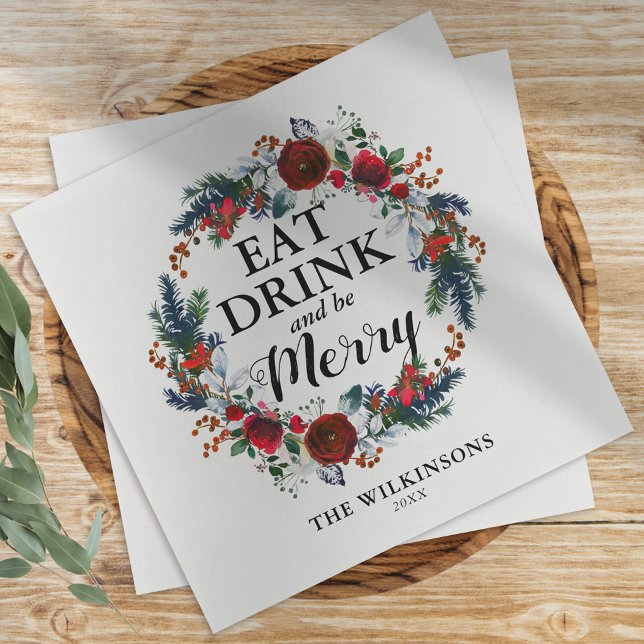 Personalised Watercolor Christmas Wreath Napkin (Creator Uploaded)