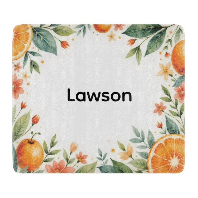 Personalised Watercolor Citrus Glass Cutting Board (Front)