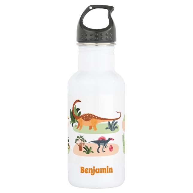 Personalised Watercolor Colourful Dinosaurs  Stain 532 Ml Water Bottle (Front)