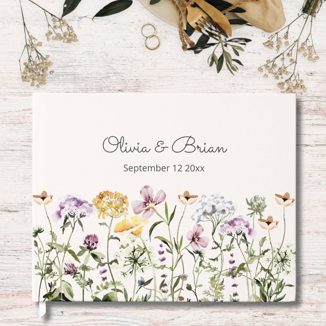 Personalised Watercolor Colourful Wildflower Garde Guest Book (In situ)