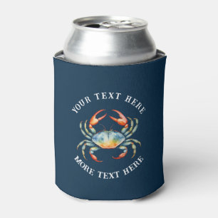 Personalised Watercolor Crab Summer Beach Nautical Can Cooler