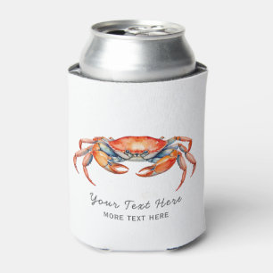Personalised Watercolor Crab Summer Beach Nautical Can Cooler