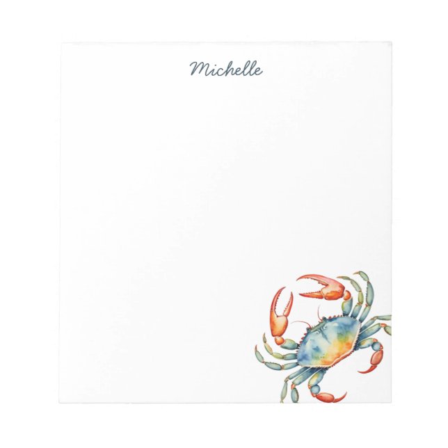 Personalised  Watercolor Crab Summer Beach    Notepad (Front)