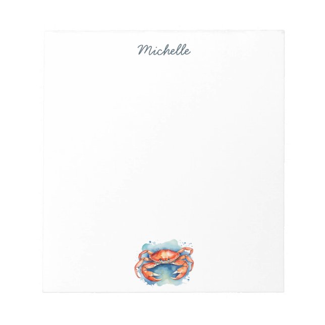 Personalised  Watercolor Crab Summer Beach    Notepad (Front)