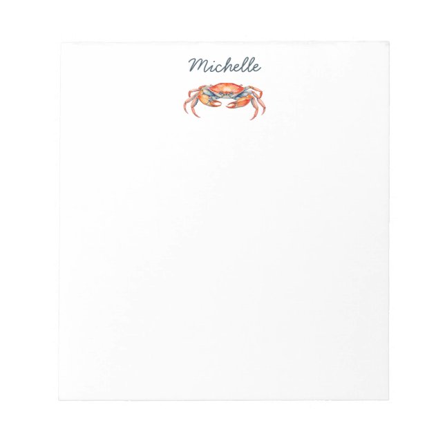 Personalised  Watercolor Crab Summer Beach    Notepad (Front)