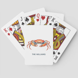 Personalised  Watercolor Crab Summer Beach    Playing Cards