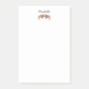 Personalised Watercolor Crab Summer Beach Post-it Notes
