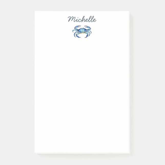 Personalised  Watercolor Crab Summer Beach    Post-it Notes (Front)