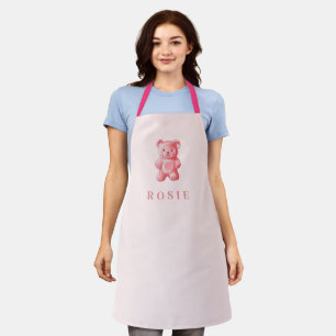 Personalised Watercolor Cute Pink Gummy Bear Apron