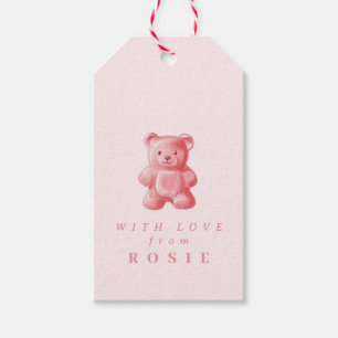 Personalised Watercolor Cute Pink Gummy Bear Gift Tags