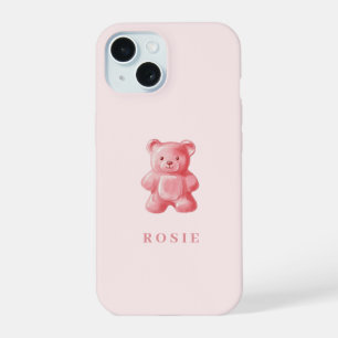 Personalised Watercolor Cute Pink Gummy Bear iPhone 15 Case