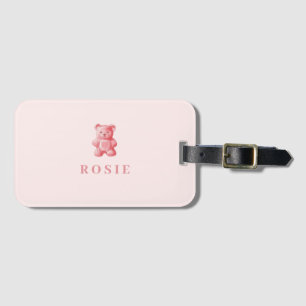 Personalised Watercolor Cute Pink Gummy Bear Luggage Tag