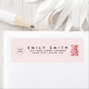 Personalised Watercolor Cute Pink Gummy Bear Return Address Label
