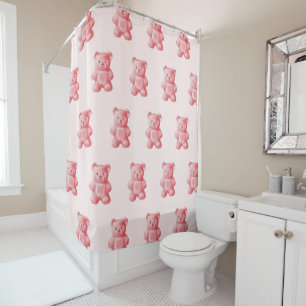 Personalised Watercolor Cute Pink Gummy Bear Shower Curtain