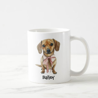 Personalised Watercolor Dachshund Coquette Bow Dog Coffee Mug