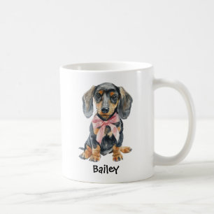 Personalised Watercolor Dachshund Dog Coquett Bow Coffee Mug
