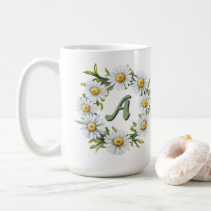 Personalised Watercolor Daisy Wreath with Custom N Coffee Mug