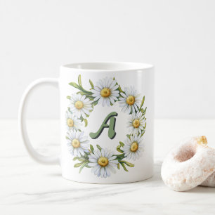 Personalised Watercolor Daisy Wreath with Custom N Coffee Mug
