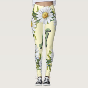 Personalised Watercolor Daisy Wreath with Custom N Leggings