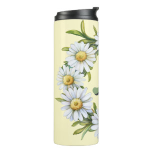 Personalised Watercolor Daisy Wreath with Custom N Thermal Tumbler