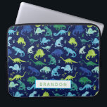 Personalised Watercolor Dinosaur Pattern Blue Kids Laptop Sleeve<br><div class="desc">Personalised Watercolor Dinosaur Pattern Blue Green Kids Laptop Case. Watercolor dinosaurs in green,  and blue on a dark blue background. Personalise with name. www.SamAnnDesigns.com</div>