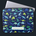 Personalised Watercolor Dinosaur Pattern Blue Kids Laptop Sleeve<br><div class="desc">Personalised Watercolor Dinosaur Pattern Blue Green Kids Laptop Case. Watercolor dinosaurs in green,  and blue on a dark blue background. Personalise with name. www.SamAnnDesigns.com</div>
