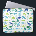 Personalised Watercolor Dinosaur Pattern Blue Kids Laptop Sleeve<br><div class="desc">Personalised Watercolor Dinosaur Pattern Blue Green Kids Laptop Case. Watercolor dinosaurs in green,  and blue on a white background. Personalise with name. www.SamAnnDesigns.com</div>