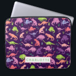 Personalised Watercolor Dinosaur Pattern Pink Kids Laptop Sleeve<br><div class="desc">Personalised Watercolor Dinosaur Pattern Pink Purple Girls Kids Laptop Case. Watercolor dinosaurs in green,  pink,  and purple on a dark purple background. www.SamAnnDesigns.com</div>