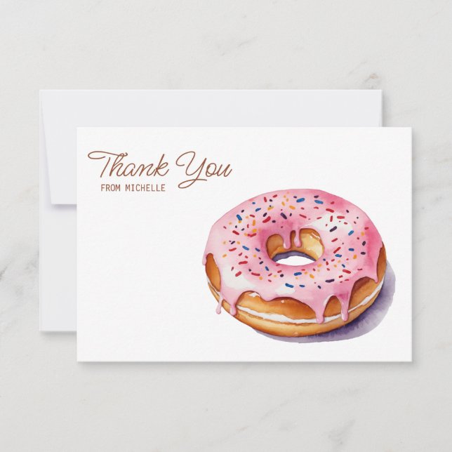 Personalised Watercolor Doughnut Thank You Cards   (Front)