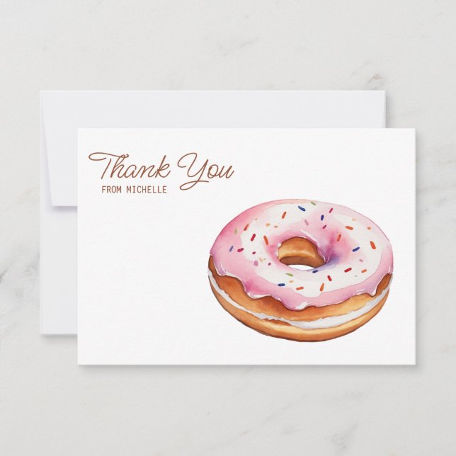 Personalised Watercolor Doughnut Thank You Cards   (Front)