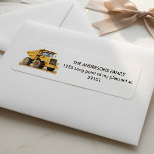 Personalised Watercolor Dump Truck Return Address Label