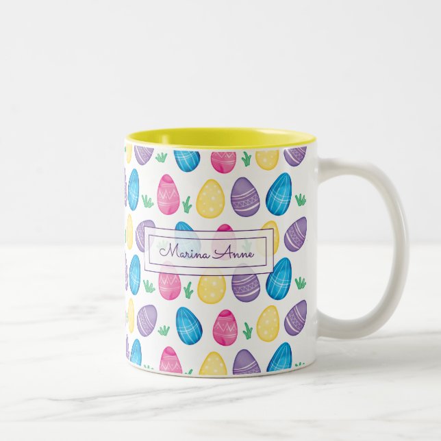 Personalised Watercolor Easter Egg Pattern Two-Tone Coffee Mug (Right)