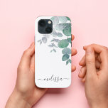 Personalised Watercolor Eucalyptus Case-Mate iPhone Case<br><div class="desc">Protect and decorate your iPhone with this elegant case.
It is decorated with watercolor eucalyptus leaves in soft shades of green on a white background.
Customise it with your name or monogram.
Original Watercolor © Michele Davies.</div>