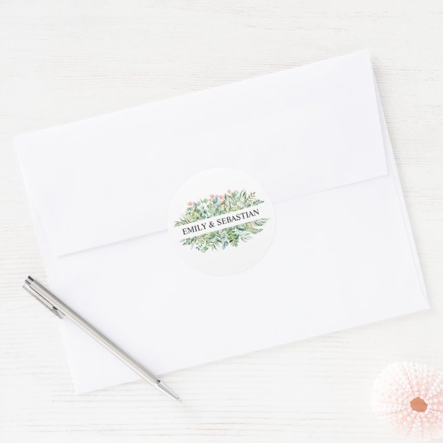 Personalised Watercolor Eucalyptus Leafs Classic Round Sticker (Envelope)