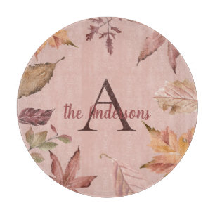 Personalised Watercolor Fall Leaves Cutting Board