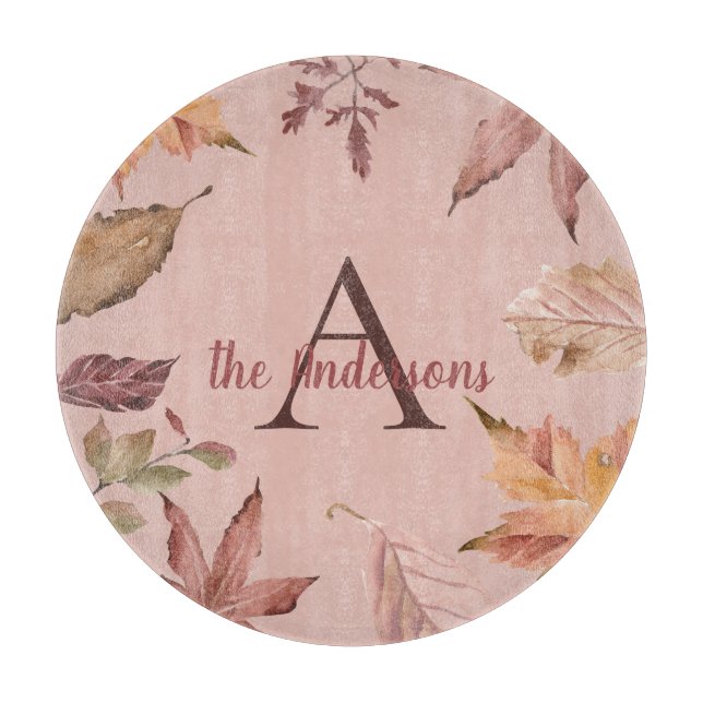 Personalised Watercolor Fall Leaves Cutting Board (Front)