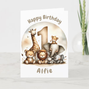 Personalised Watercolor First Birthday Safari Card