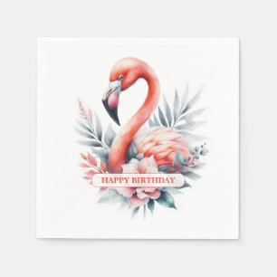 Personalised Watercolor Flamingo Birthday Napkin