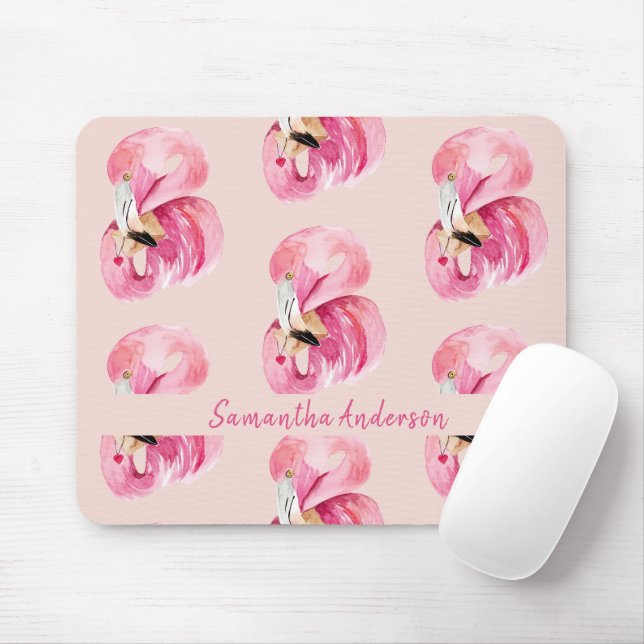 Personalised Watercolor Flamingo  Mouse Pad (With Mouse)