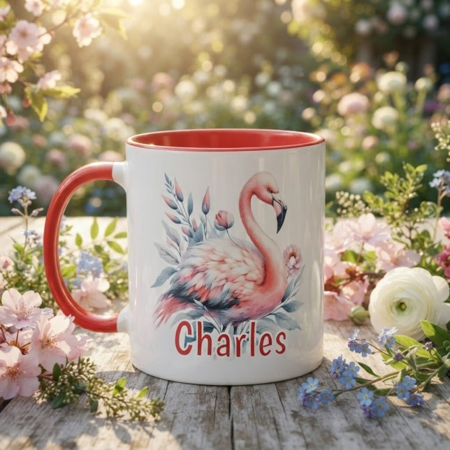Personalised Watercolor Flamingo Mug (Personalized Watercolor Flamingo Mug)