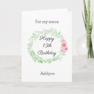 Personalised Watercolor Floral 13th Birthday Niece Card