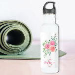 Personalised Watercolor Floral 710 Ml Water Bottle<br><div class="desc">This pretty water bottle is decorated with a watercolor bouquet of roses and foliage in shades of pink,  coral,  and green. 
A text template is included to personalise this design with your name and monogram making this water bottle unique to you.
Original Watercolor © Michele Davies.</div>