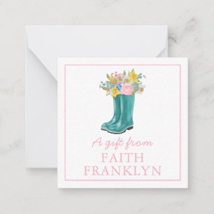 Personalised Watercolor Floral Boot Gift Enclosure Card