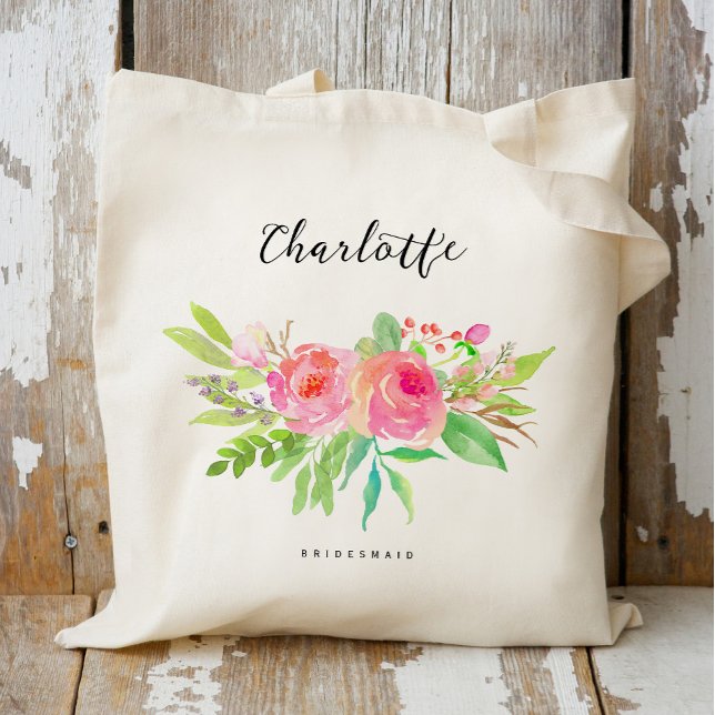 Personalised Watercolor Floral Bridesmaid Tote Bag (Creator Uploaded)