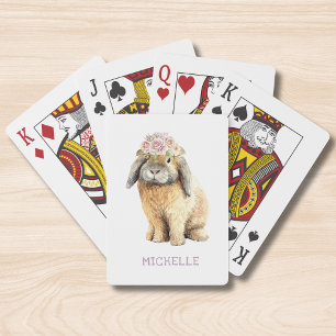 Personalised Watercolor Floral Bunny Name Playing Cards