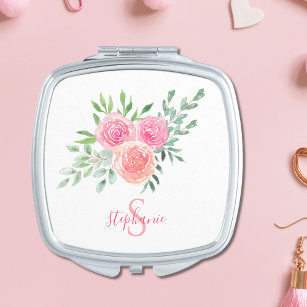 Personalised Watercolor Floral Compact Mirror