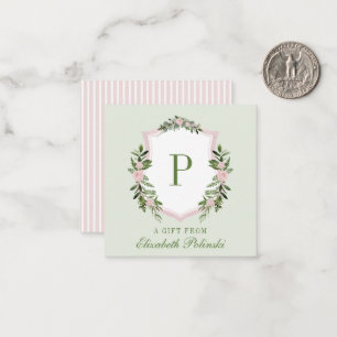 Personalised Watercolor Floral Crest Initial Gift Card