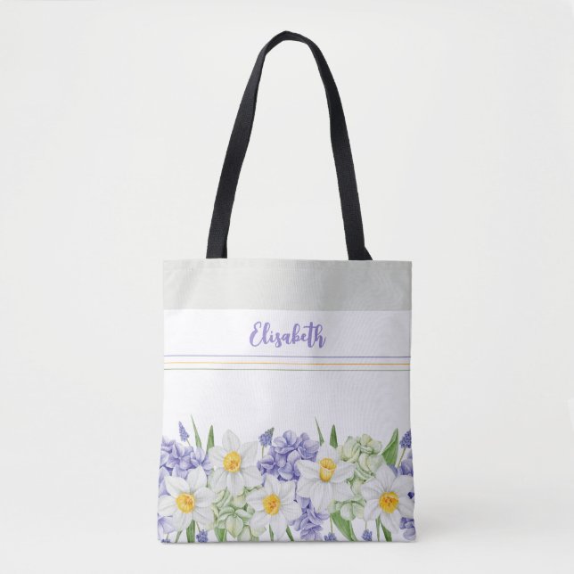 Personalised Watercolor Floral - Custom Name  Tote Bag (Front)